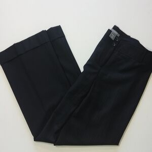 Ann Taylor Margo Wide Leg Trousers Womens Size 4P Black Pinstriped Rolled‎ Hem